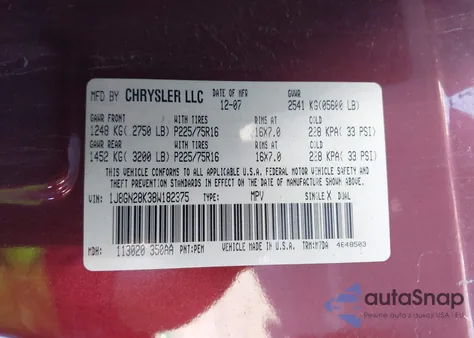 2008 Jeep Liberty Sport z USA, uszkodzony, nr VIN 1J8GN28K38W182375